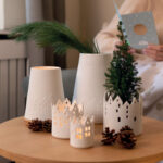 photophore en bois et porcelaine