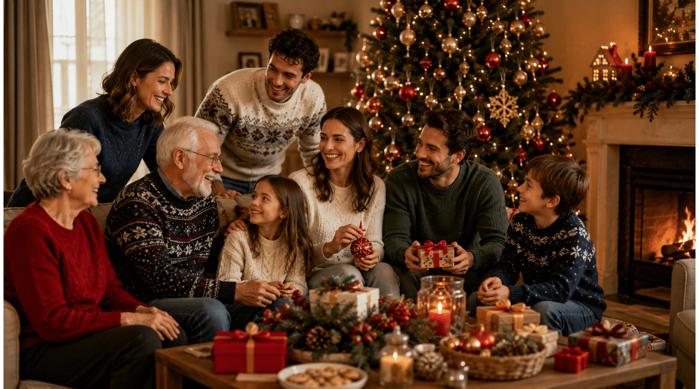 Famille multigénérationnelle réunie pour un Noël chaleureux