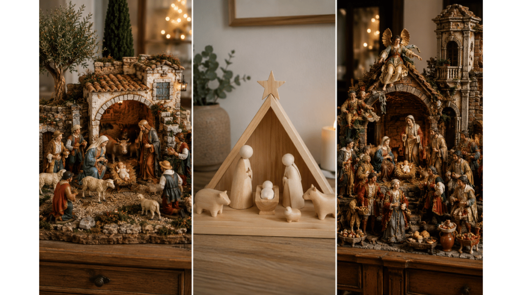Différents styles de crèches de Noël artisanales
