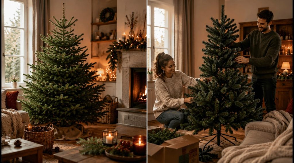 Comparaison entre la date d’installation d’un sapin naturel et artificiel