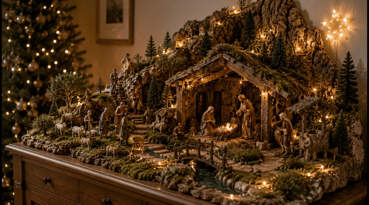 Crèche de Noël artisanale fabriquée facilement avec une étable en bois et des santons