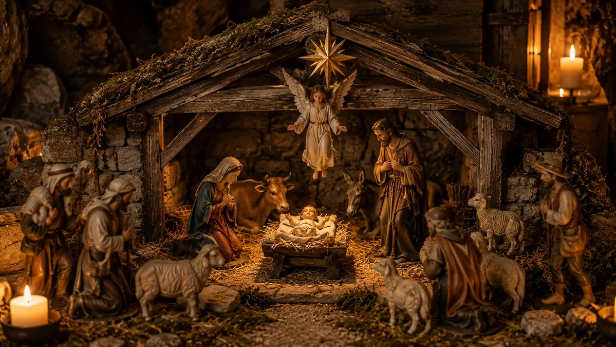 Installation d’une crèche de Noël pendant l’Avent avant l’arrivée de l’Enfant Jésus