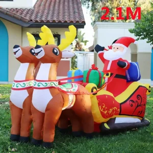2.1M Christmas Inflatables Decoration Santa Claus Riding Sled Reindeer Inflatables Indoor Outdoor Decoration Garden Party Decor 